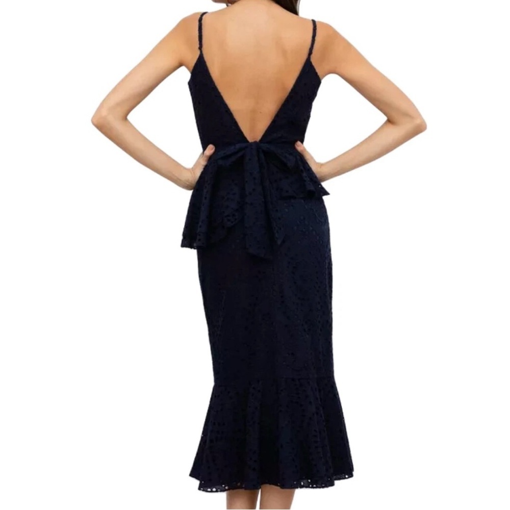 Yumi Kim small Navy Blue Lace Midi Open-Back Eyelet Dress NWT - Picture 3 of 5
